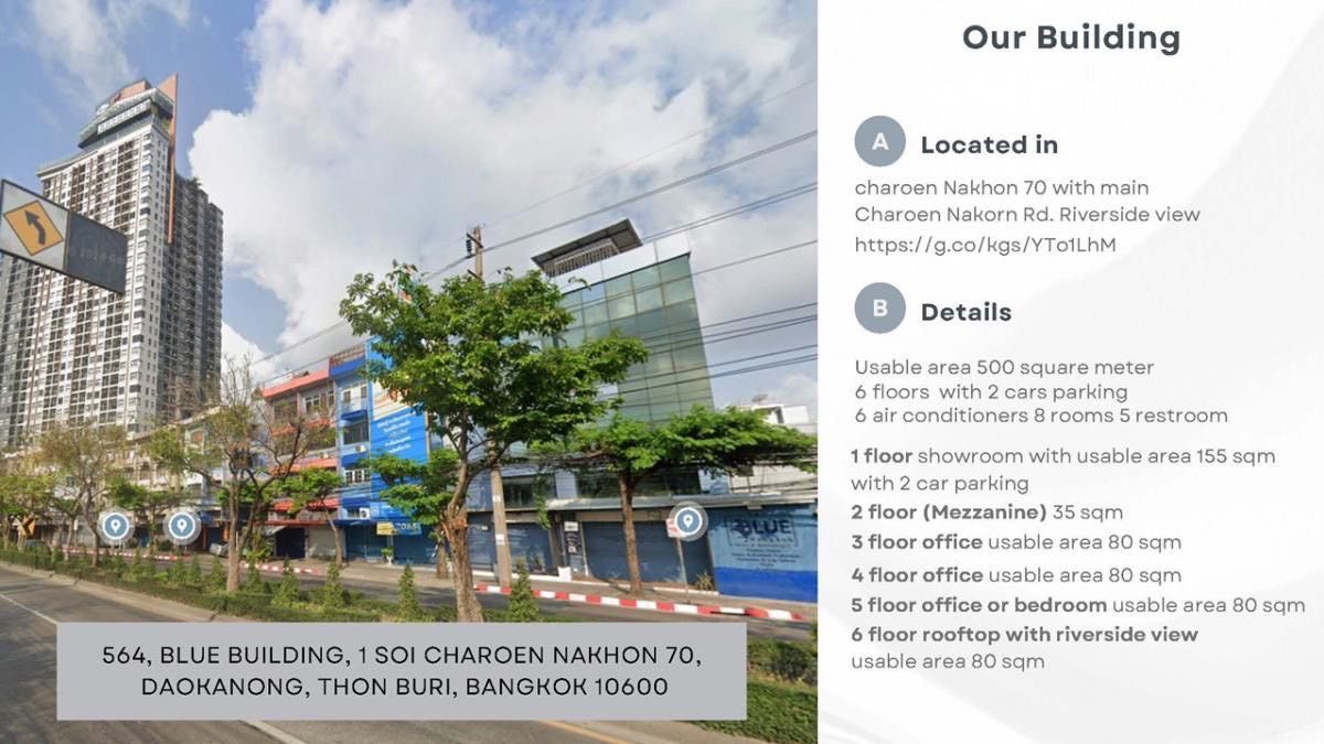 For RentOfficeWongwianyai, Charoennakor : ▲ Commercial building for rent on the main road Charoen Nakhon ▲ 150K | 500 SQ.M. | Suitable for showrooms and office 086-9299929 punny