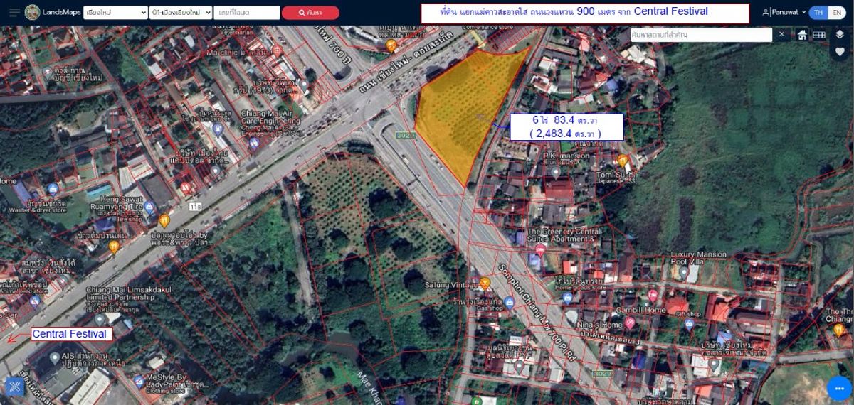 For SaleLandChiang Mai : Land for sale in the corner of the intersection | Chiang Mai only 3 minutes to Central Festival Chiangmai