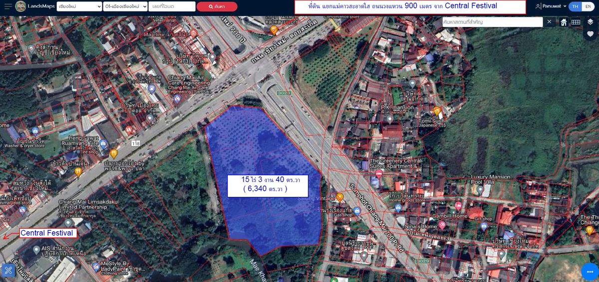 For SaleLandChiang Mai : Land for sale in the corner of the intersection | Chiang Mai only 3 minutes to Central Festival Chiangmai