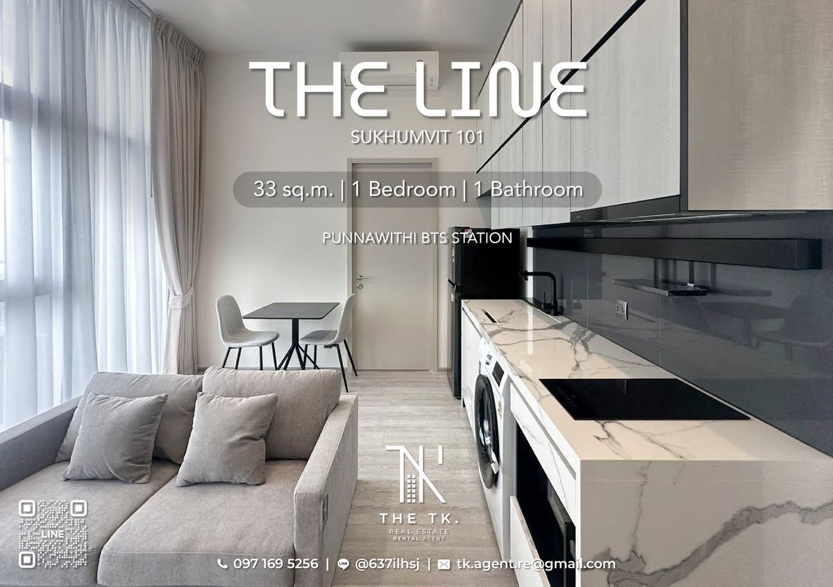 For RentCondoOnnut, Udomsuk : Condo for rent The Line Sukhumvit 101, size 33 sq.m., 1 bedroom, 1 bathroom, new room, near BTS Punnawithi | Contact Khun TK LINE ID @637ilhsj