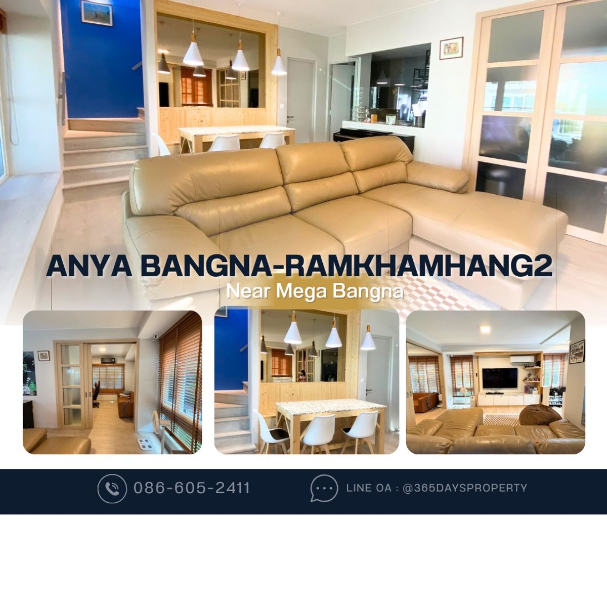For RentHouseBangna, Bearing, Lasalle : 💥ForRent💥Anya Bangna-Ramkhamhang 2 🏡 Near Mega Bangna‼️Private Garden 🌳 Free WIFI ✔️Fully furnished 🌟Ready to move in 🌟