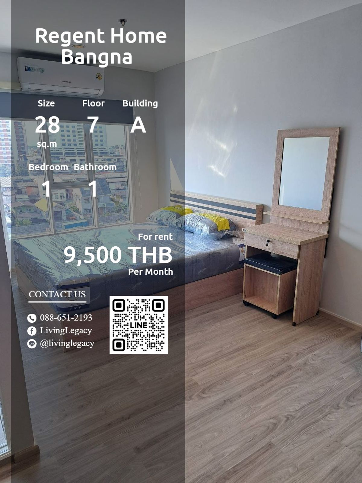 ให้เช่าคอนโดบางนา แบริ่ง ลาซาล : T0RJ2O ให้เช่าคอนโด Regent Home Bangna 28 ตร.ม. ชั้น 7 ตึก A line id : @livinglegacy