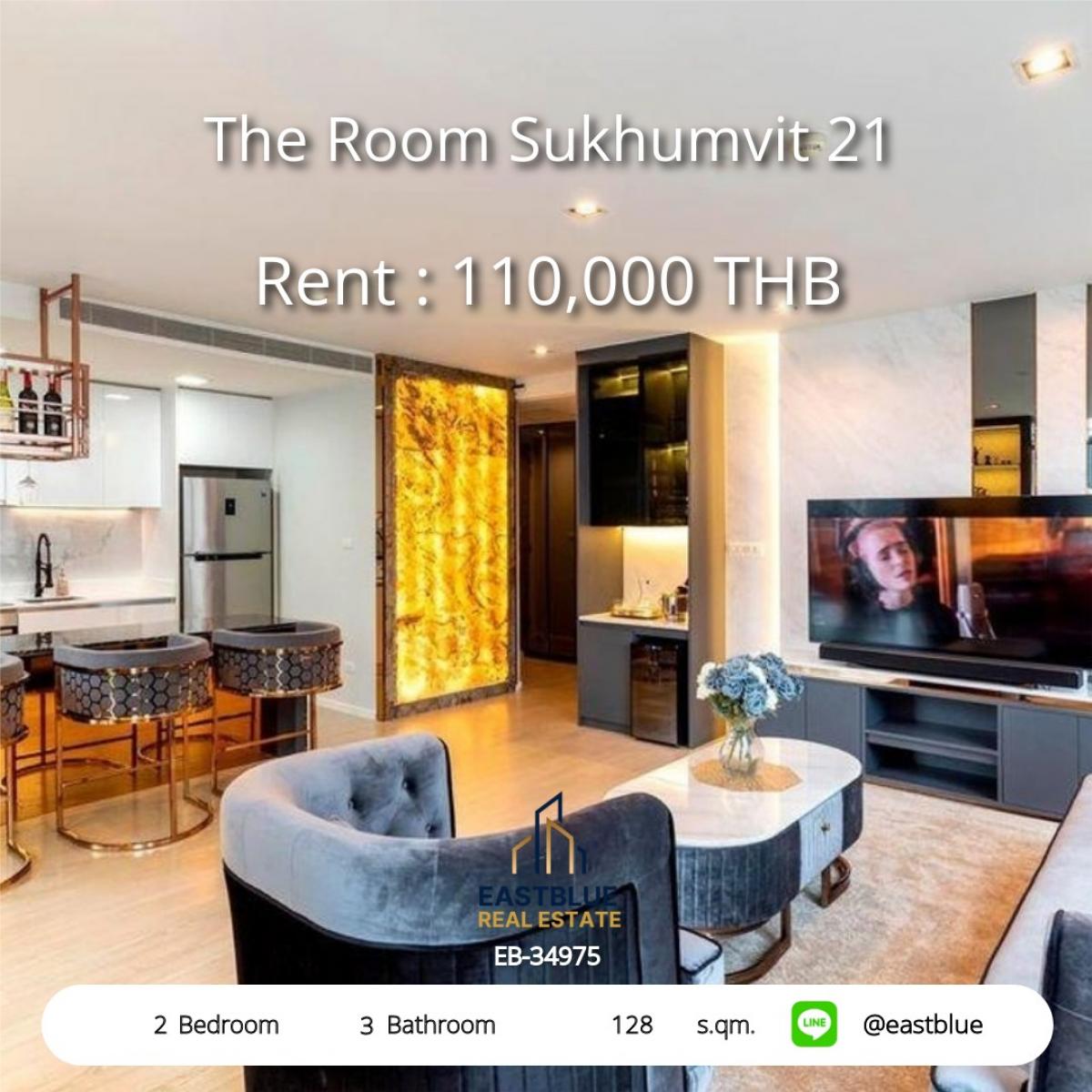 For RentCondoSukhumvit, Asoke, Thonglor : Luxurious in the middle of Asoke! The Room Sukhumvit 21 Bedroom 128 sq.m., only 110,000 baht/d. With complete facilities!