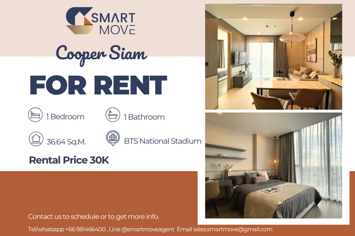 ให้เช่าคอนโดสยาม จุฬา สามย่าน : 🔥 สำหรับเช่า !!🔥 Code C20230800092..........Cooper Siam, 1 ห้องนอน, 1 ห้องน้ำ, ชั้นสูง 19++, แต่งครบ, พร้อมเข้าอยู่ 📣📣