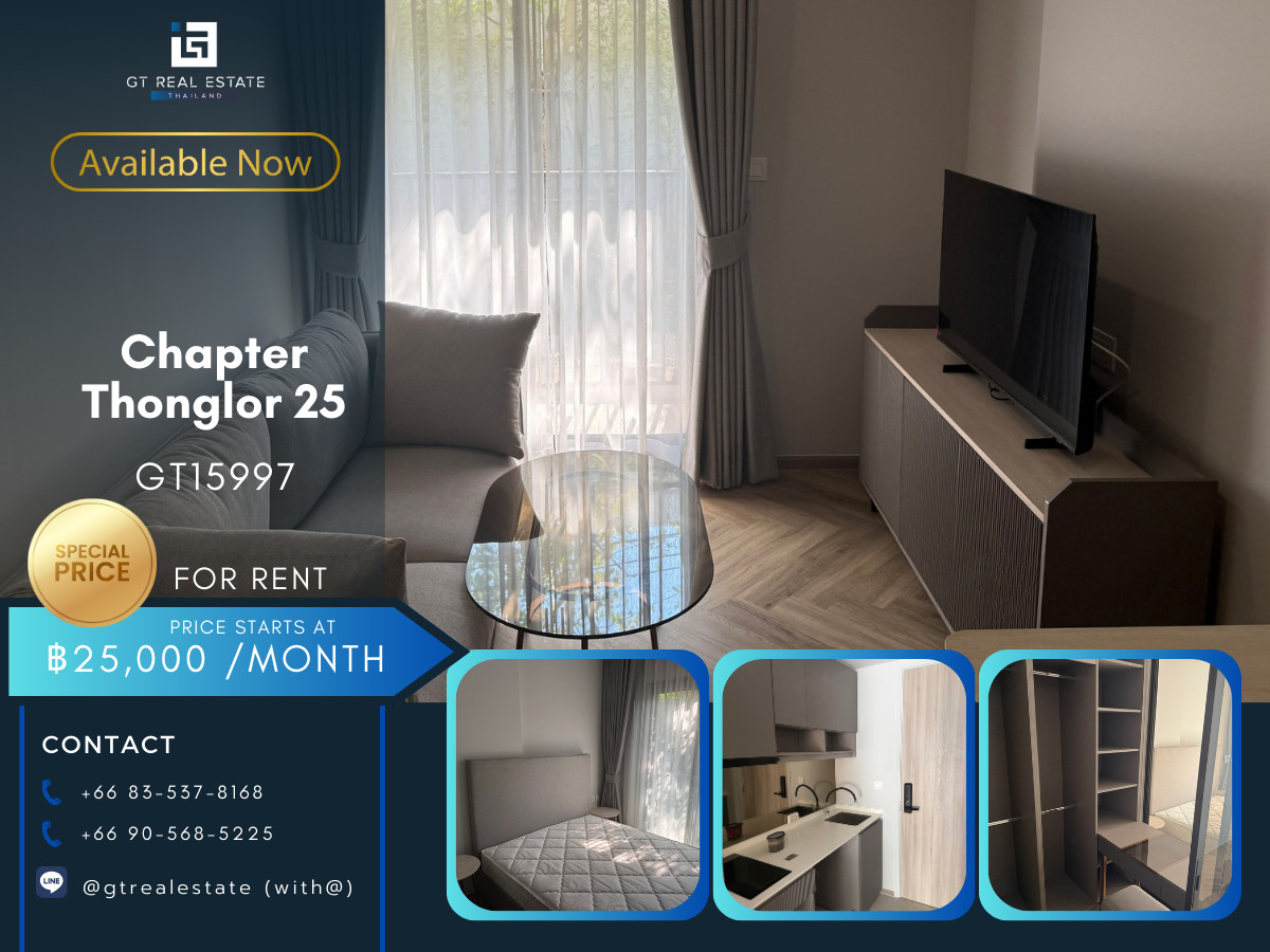 For RentCondoSukhumvit, Asoke, Thonglor : ✨ GT15997 | Condo Chapter Thonglor 25, convenient travel, near BTS, there is a shuttle, beautiful room, fully furnished, ready to move in.