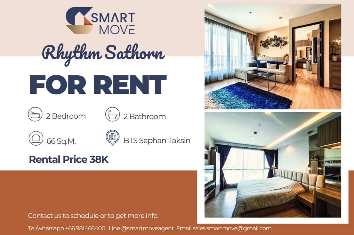 ให้เช่าคอนโดสาทร นราธิวาส : 🔥 สำหรับเช่า !!🔥 Code C20240100561..........Rhythm Sathorn, 2 ห้องนอน, 2 ห้องน้ำ, ชั้นสูง 18++, แต่งครบ, พร้อมเข้าอยู่ 📣📣