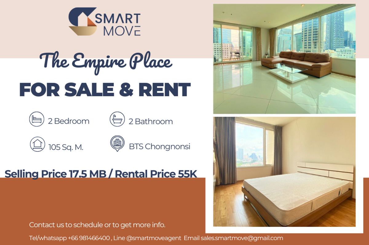 คอนโดสาทร นราธิวาส : 🔥 สำหรับขาย - เช่า !! ห้องหายาก !!🔥 Code C20230207899..........The Empire Place, 2 ห้องนอน, 2 ห้องน้ำ, วิวเมือง, แต่งครบ, พร้อมเข้าอยู่, ราคาพิเศษ!!📣📣