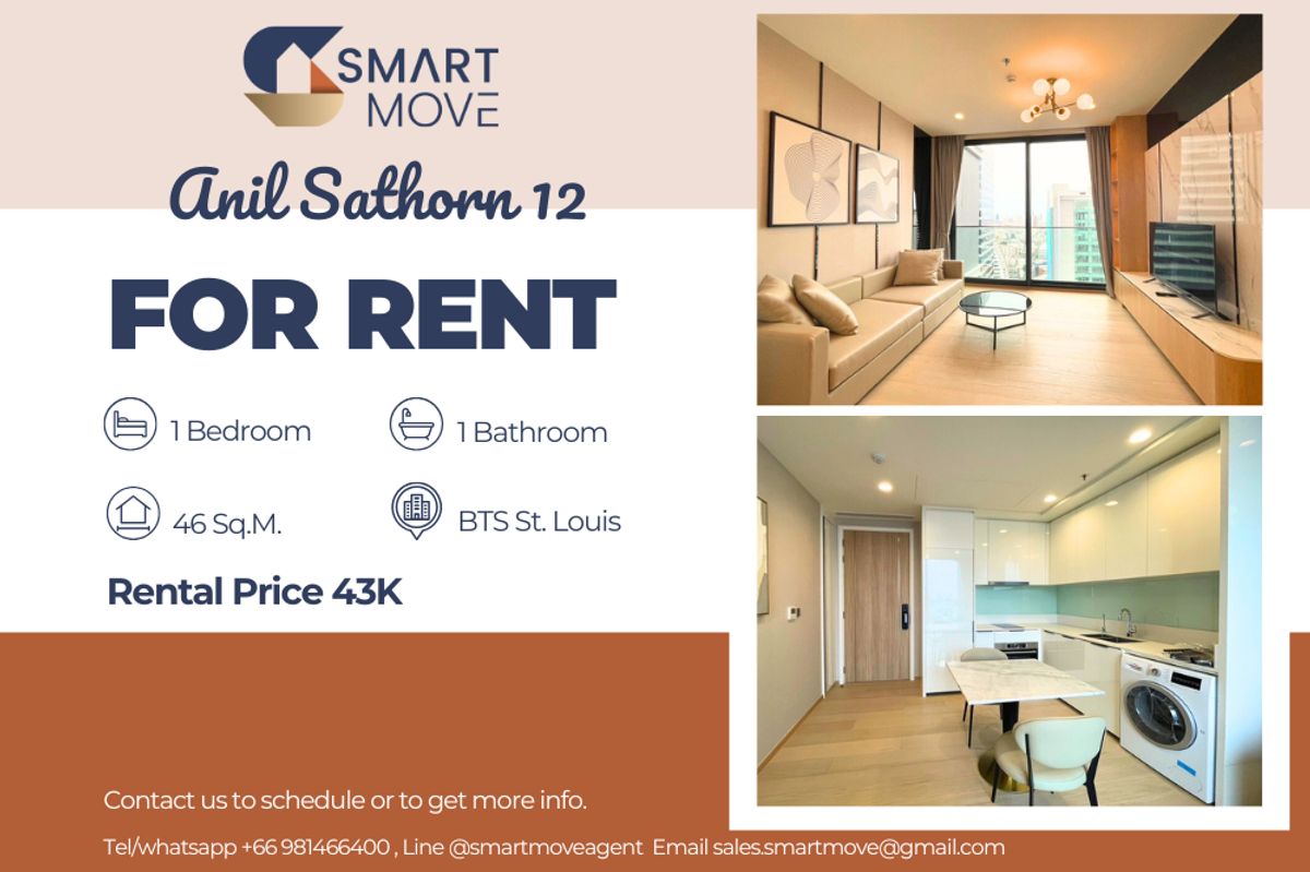 ให้เช่าคอนโดสาทร นราธิวาส : 🔥 สำหรับเช่า !! 🔥 Code C20240300678..........Anil Sathorn 12, 1 ห้องนอน, 1 ห้องน้ำ, ห้องทิศใต้, วิวเมือง, ชั้นสูง 26++, แต่งครบ, พร้อมเข้าอยู่ 📣📣