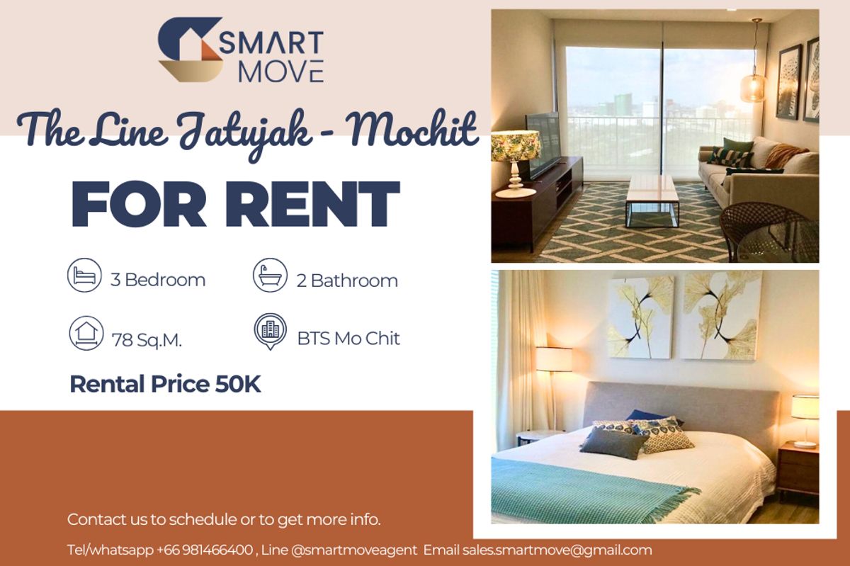 ให้เช่าคอนโดสะพานควาย จตุจักร : 🔥 สำหรับเช่า !!🔥 Code C20240301004..........The Line Jatujak - Mochit, 3 ห้องนอน, 2 ห้องน้ำ, ชั้นสูง 32++, แต่งครบ, สไตล์โมเดิร์น, พร้อมเข้าอยู่ 📣📣