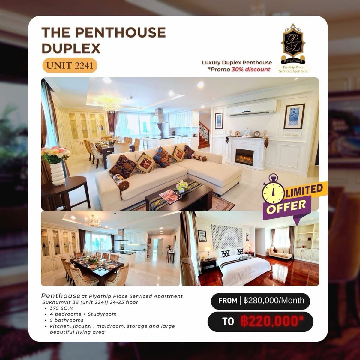 For RentSukhumvit, Asoke, Thonglor : The Penthouse Duplex Unit 2241 | Floors 24–25 | 375 SQ.M