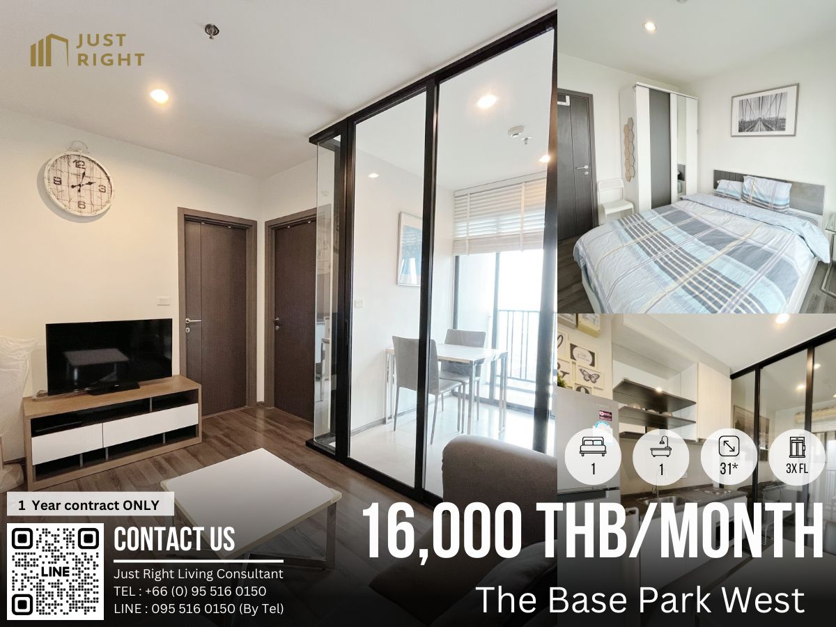 For RentCondoOnnut, Udomsuk : The Room ready to viewing and move in  For rent, The Base Park West 31*sq.m., 1 bedroom, 1 bathroom, 3x floor, Full furnish Best view Special price only 16,000 baht/month, 1 year contract only  *Chinese Below*