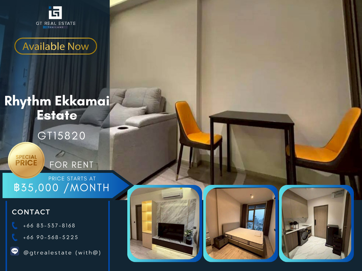 ให้เช่าคอนโดสุขุมวิท อโศก ทองหล่อ : ✨ GT15820 | คอนโด Rhythm Ekkamai Estate เดินทางสะดวก ใกล้รถไฟฟ้าบีทีเอส มีรถรับส่ง ห้องสวย เฟอร์นิเจอร์ครบ พร้อมอยู่