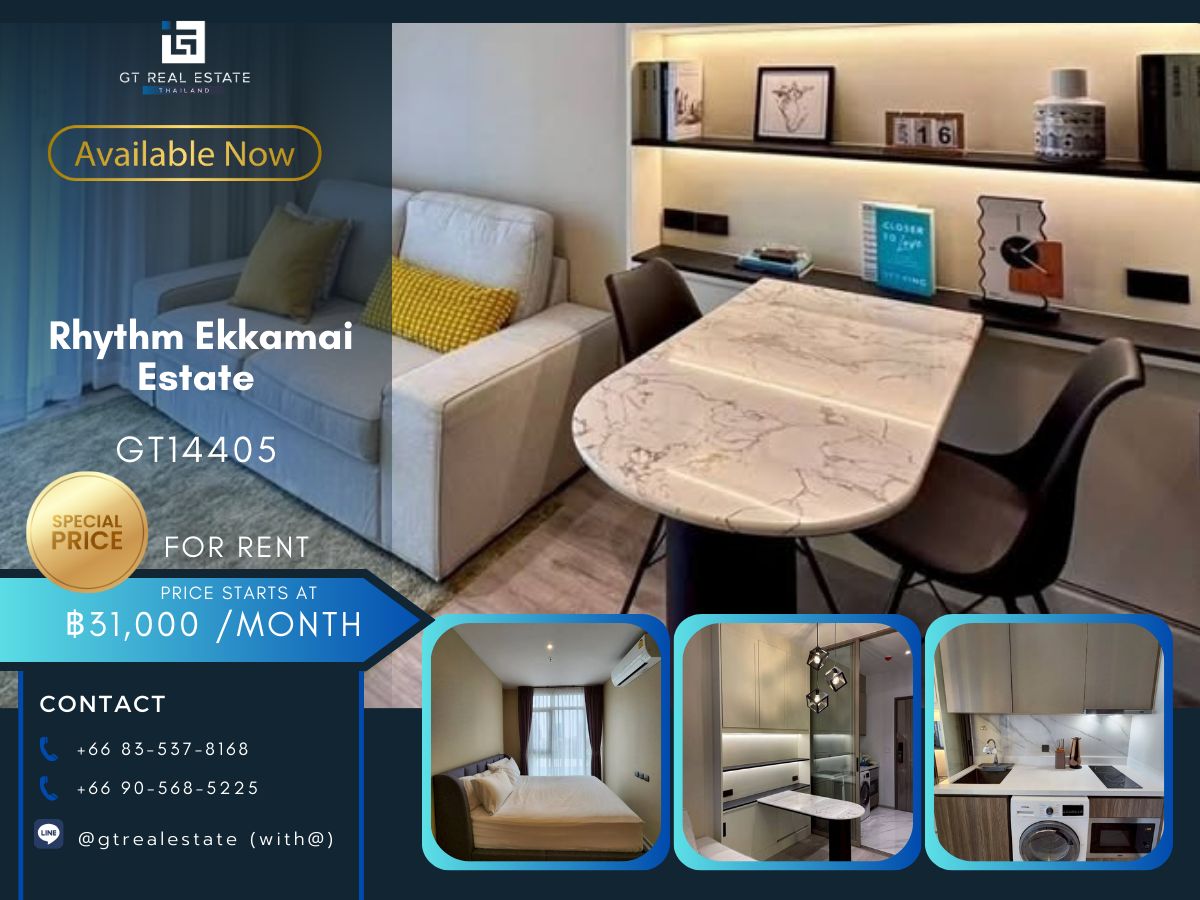 For RentCondoSukhumvit, Asoke, Thonglor : RHYTHM EKKAMAI ESTATE Condo is convenient to travel near the BTS train. There is a beautiful shuttle room, complete furniture ready !!