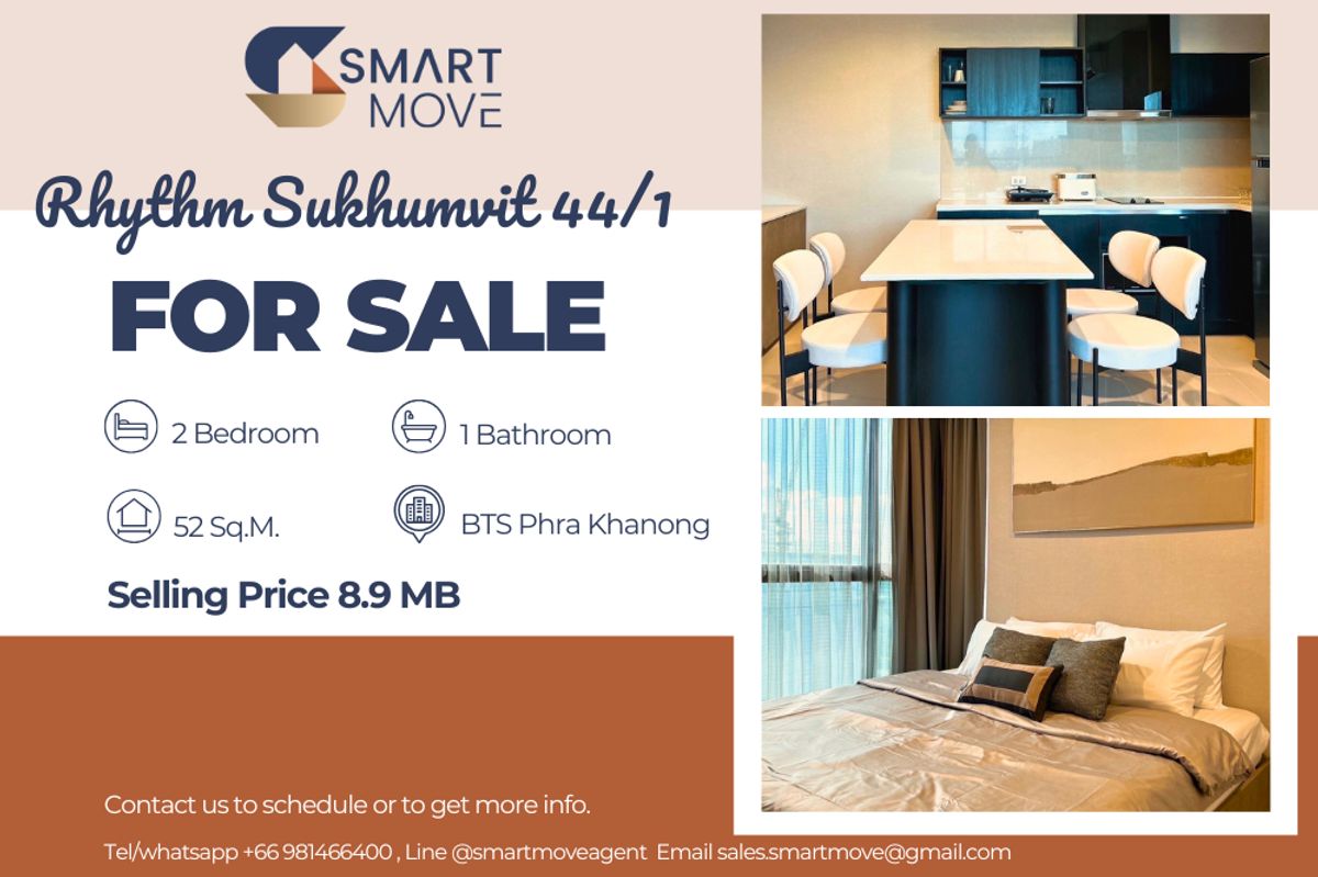 For SaleCondoOnnut, Udomsuk : 🔥 Sale with tenant !! 🔥 Code C20230203164..........Rhythm Sukhumvit 44/1, 2 bedroom, 1 bathroom, City View, high floor 22++, furnished, modern style, Special Deal!!📣📣