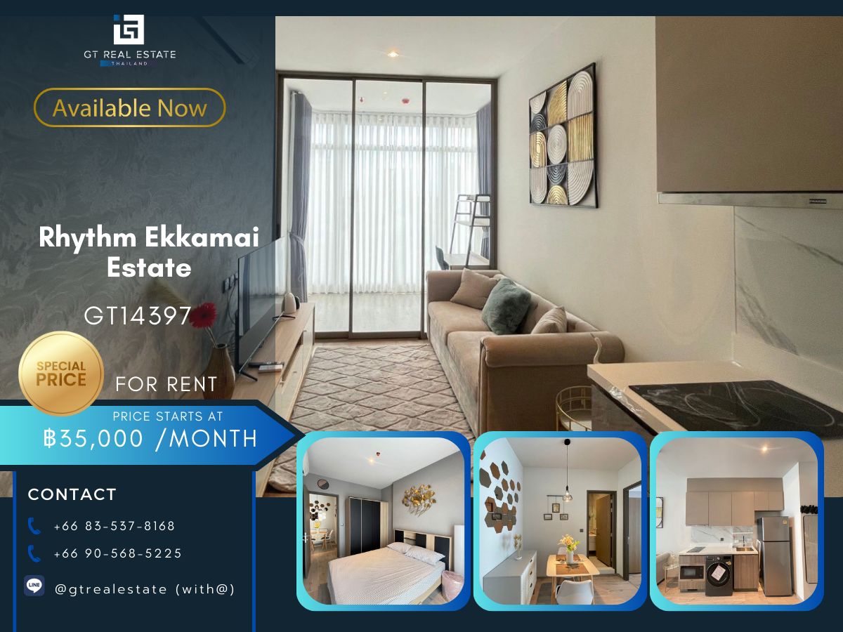 ให้เช่าคอนโดสุขุมวิท อโศก ทองหล่อ : คอนโด Rhythm Ekkamai Estate เดินทางสะดวก ใกล้รถไฟฟ้าบีทีเอส มีรถรับส่ง ห้องสวย เฟอร์นิเจอร์ครบ พร้อมอยู่