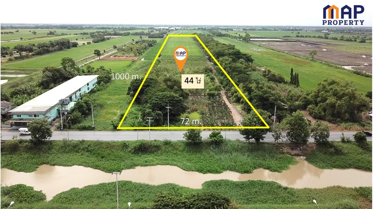 ขายที่ดินปทุมธานี รังสิต ธรรมศาสตร์ : ขายที่ดินสวนเกษตรผสมผสาน  44 ไร่ ติดถนนเลียบ คลอง 13