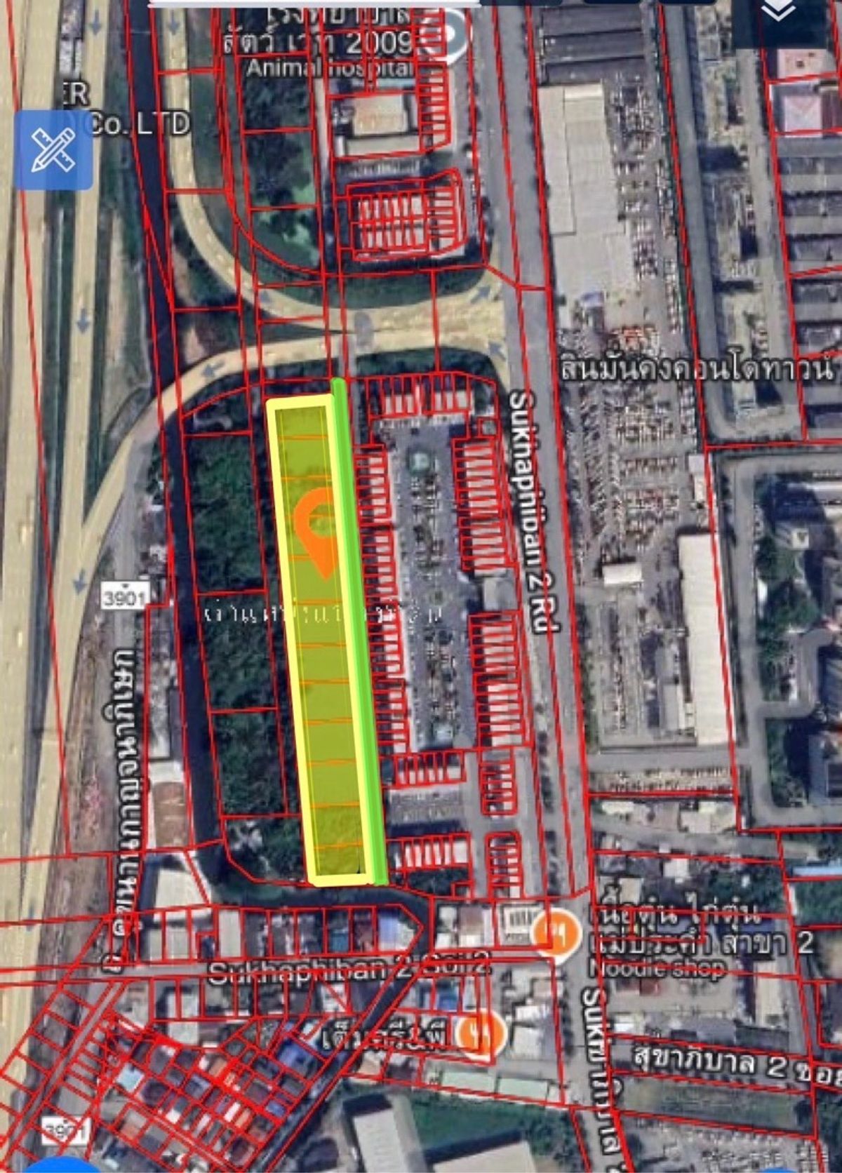 For SaleLandSeri Thai, Ramkhamhaeng Nida : Large plot of land for sale, yellow sanitation plan, 2 Kanchanaphisek