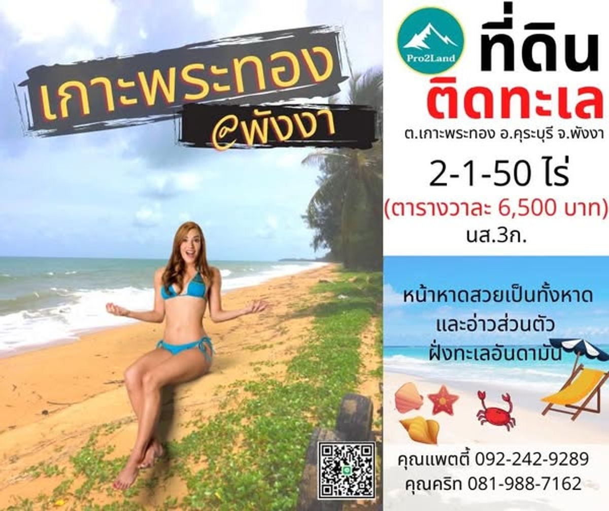 ขายที่ดินพังงา : ขายที่ดินติดทะเล ติดหาด 2-1-50ไร่ เกาะพระทอง จ.พังงา
