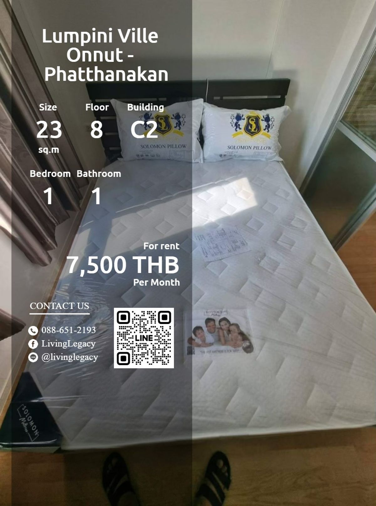 ให้เช่าคอนโดพัฒนาการ ศรีนครินทร์ : SO0X5K ให้เช่าคอนโด Lumpini Ville Onnut - Phatthanakan 23 ตร.ม. ชั้น 8 ตึก C2 line id : @livinglegacy