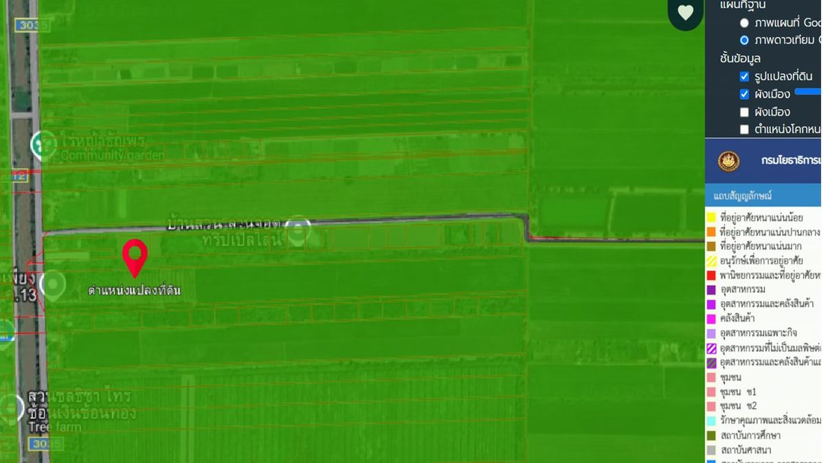 ขายที่ดินปทุมธานี รังสิต ธรรมศาสตร์ : ขายที่ดินสวนเกษตรผสมผสาน  44 ไร่ ติดถนนเลียบ คลอง 13
