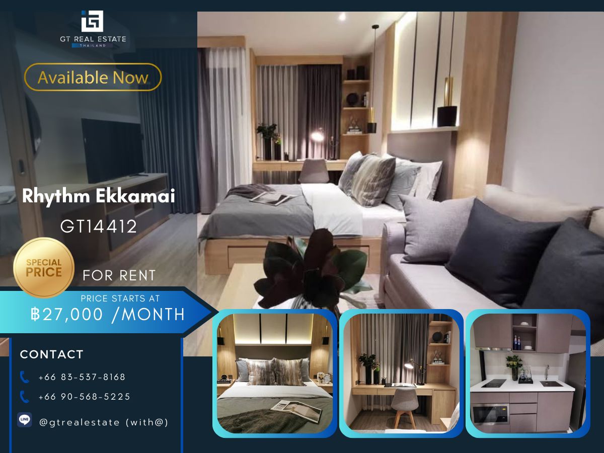 For RentCondoSukhumvit, Asoke, Thonglor : Rhythm Ekkamai Condo is convenient to travel near the BTS train. There is a beautiful room shuttle.
