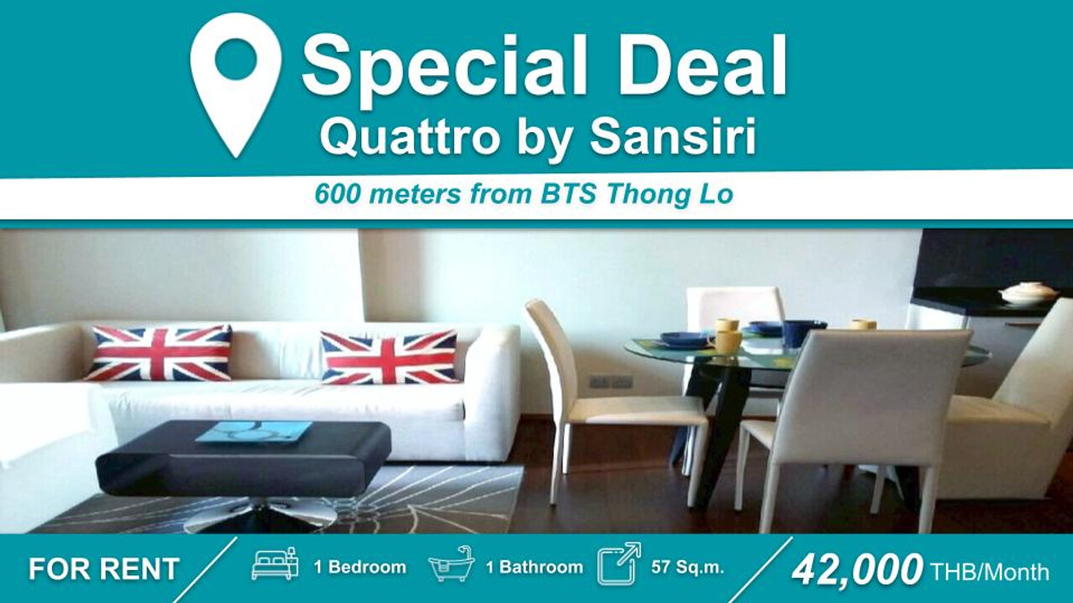For RentCondoSukhumvit, Asoke, Thonglor : (For rent) 🟢Condo Quattro by Sansiri I 1-BR, very good price, fully furnished + electrical appliances ㅡ Near 🚆BTS Thonglor