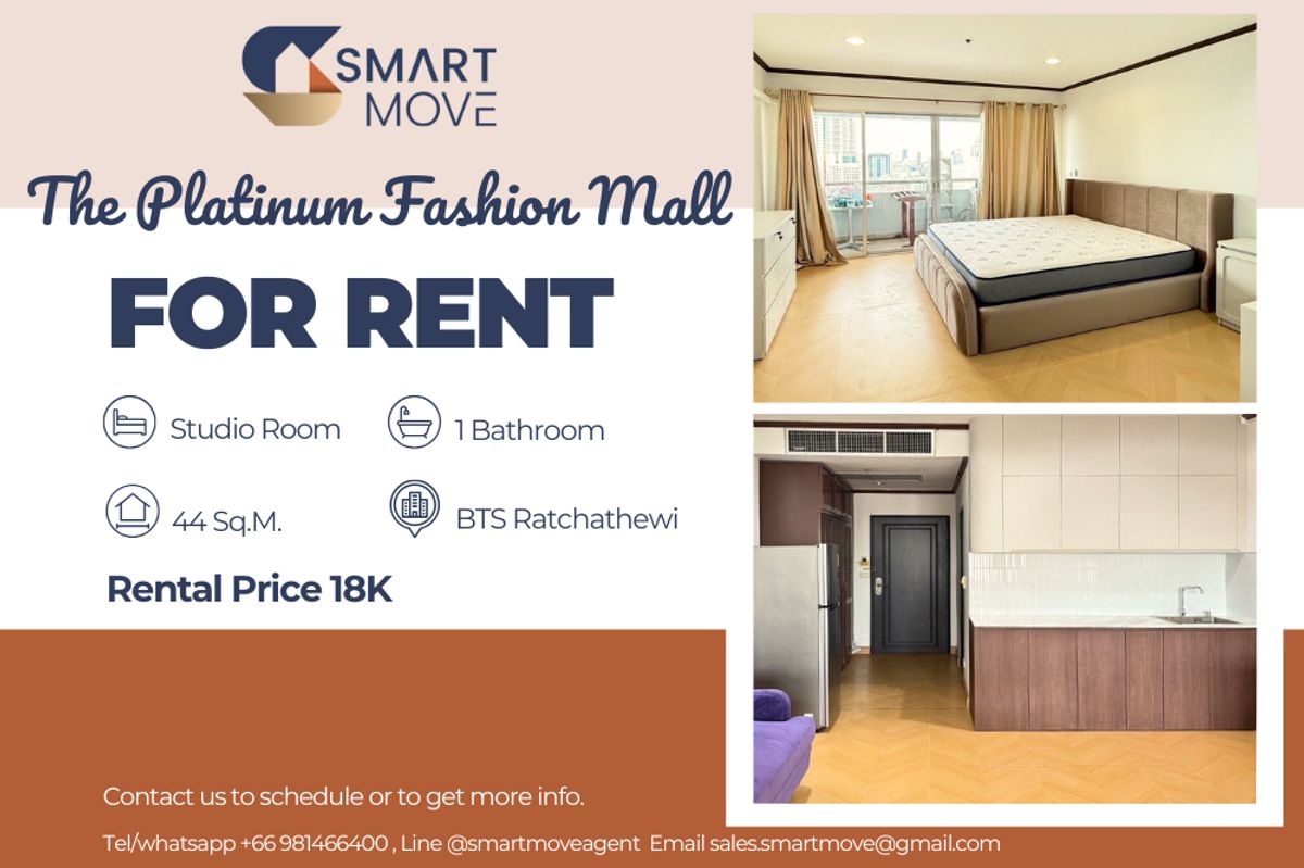 ให้เช่าคอนโดราชเทวี พญาไท : 🔥 สำหรับเช่า !! 🔥 Code C20250800047..........The Platinum Fashion Mall, ห้องสตูดิโอ, 1 ห้องน้ำ, ชั้นสูง 19++, แต่งครบ, พร้อมเข้าอยู่ 📣📣