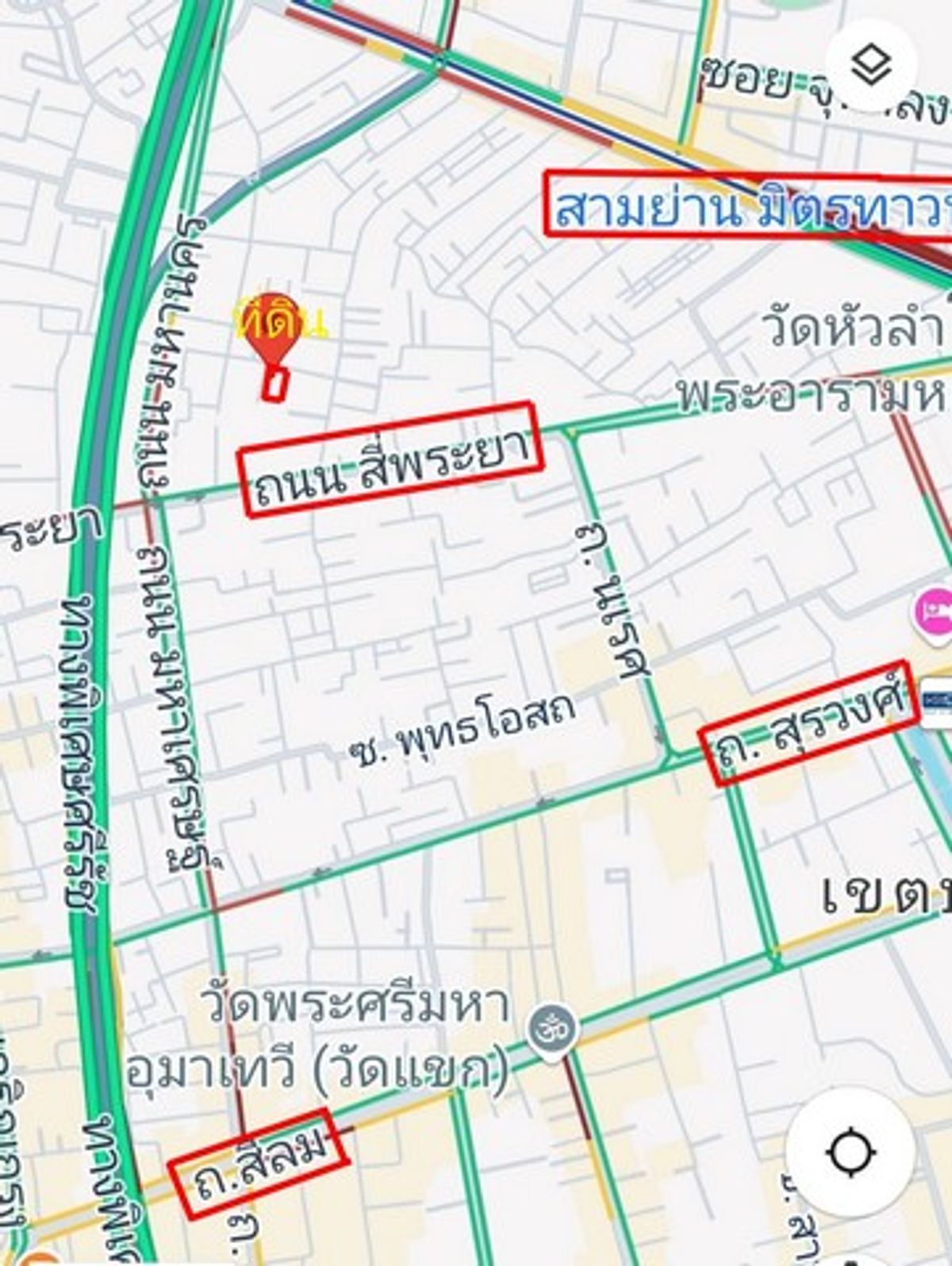 For SaleLandSilom, Saladaeng, Bangrak : Land for sale 221 sq. Wah with 6 commercial buildings and 2 Thai style wooden houses, Soi Wat Kaew Fah Si Phraya Bang Rak, Bangkok