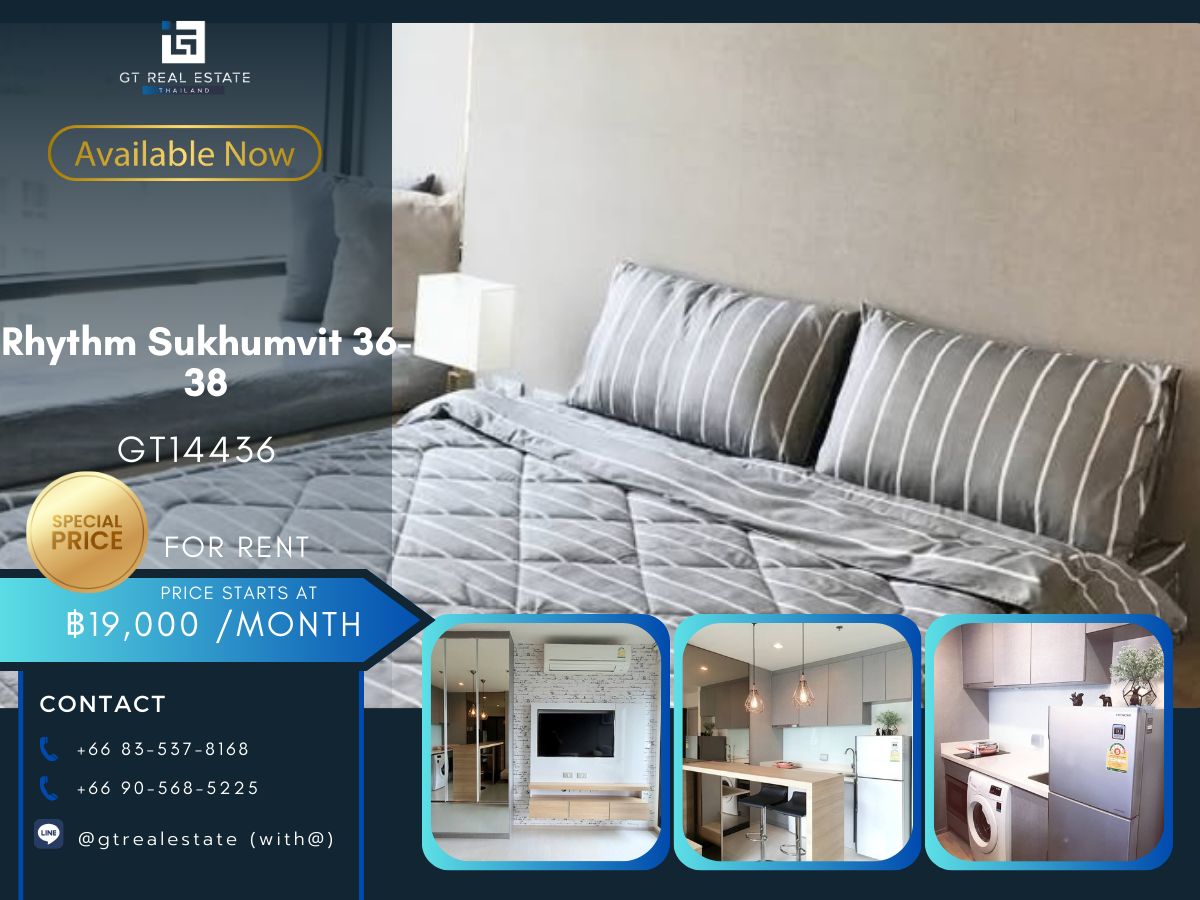 For RentCondoSukhumvit, Asoke, Thonglor : Rhythm Sukhumvit 36-38 condo, convenient to travel, BTS has a beautiful room shuttle, complete furniture !!
