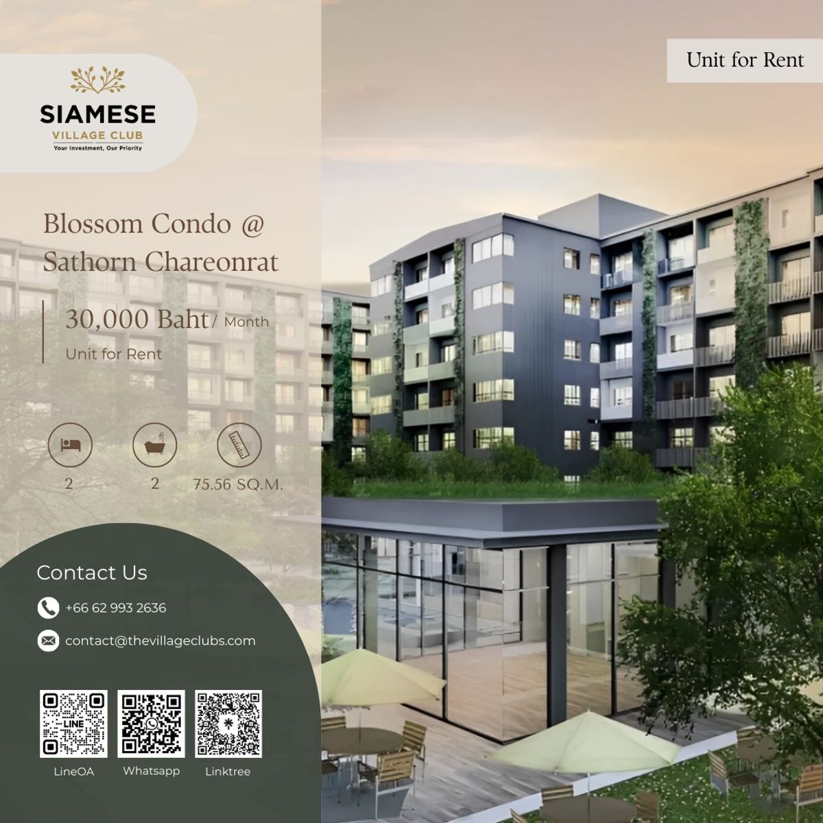 ให้เช่าคอนโดสาทร นราธิวาส : ให้เช่า คอนโด Duplex 2 ห้องนอน โครงการ Blossom Condo @ Sathorn Chareonrat ใจกลางเมือง ทำเลดี
