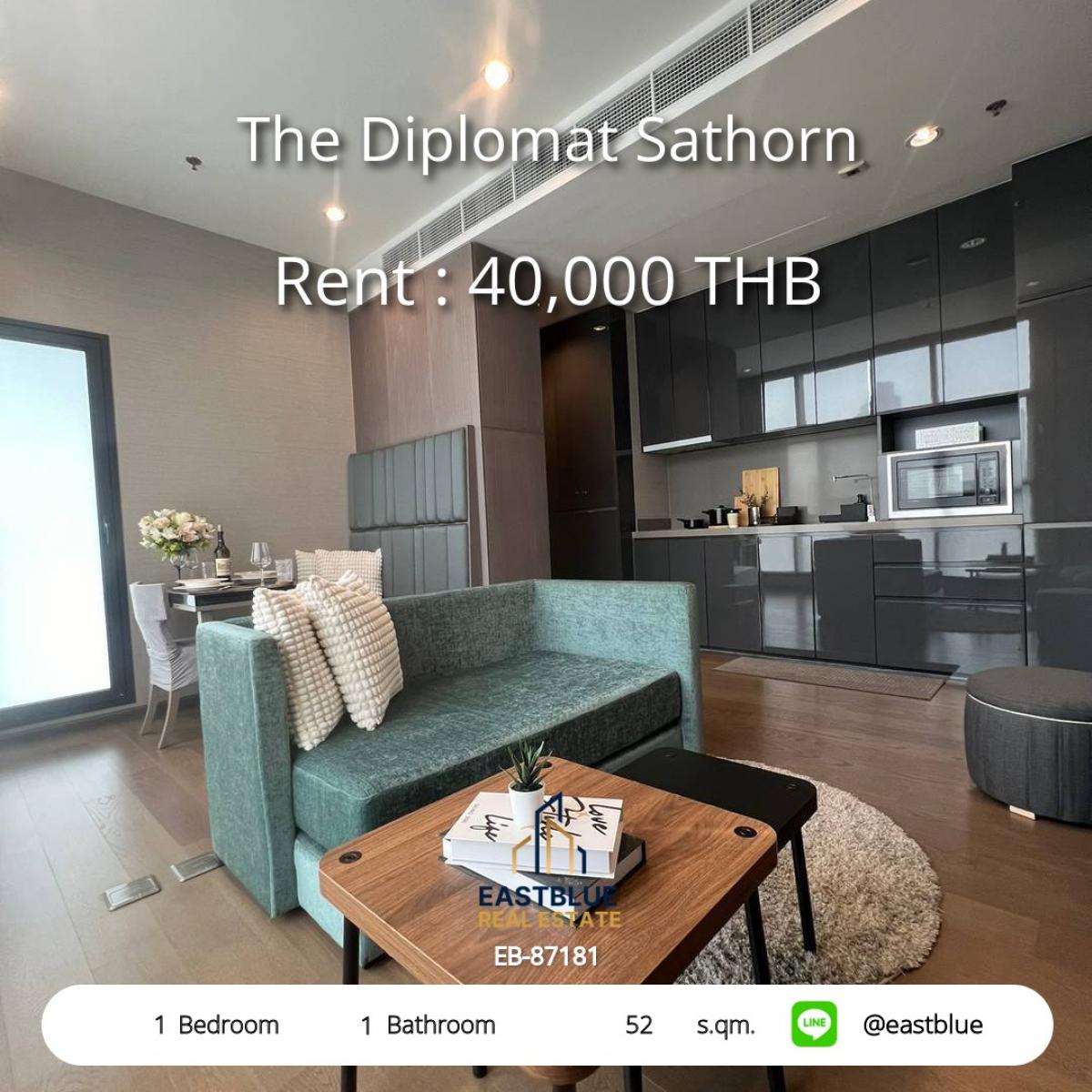 For RentCondoSathorn, Narathiwat : Rent The Diplomat Sathorn 1, 52 sq.m. in the heart of Silom, Swimming Pool View with fitness, only 42,000 baht/month!