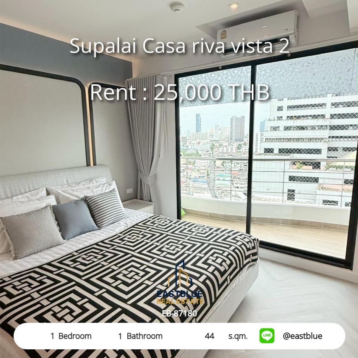 For RentCondoRama3 (Riverside),Satupadit : Condo for rent, Supalai Casa Riva Vista 2, near BTS Surasak 1 bedroom 25,000 baht/d. With complete facilities!