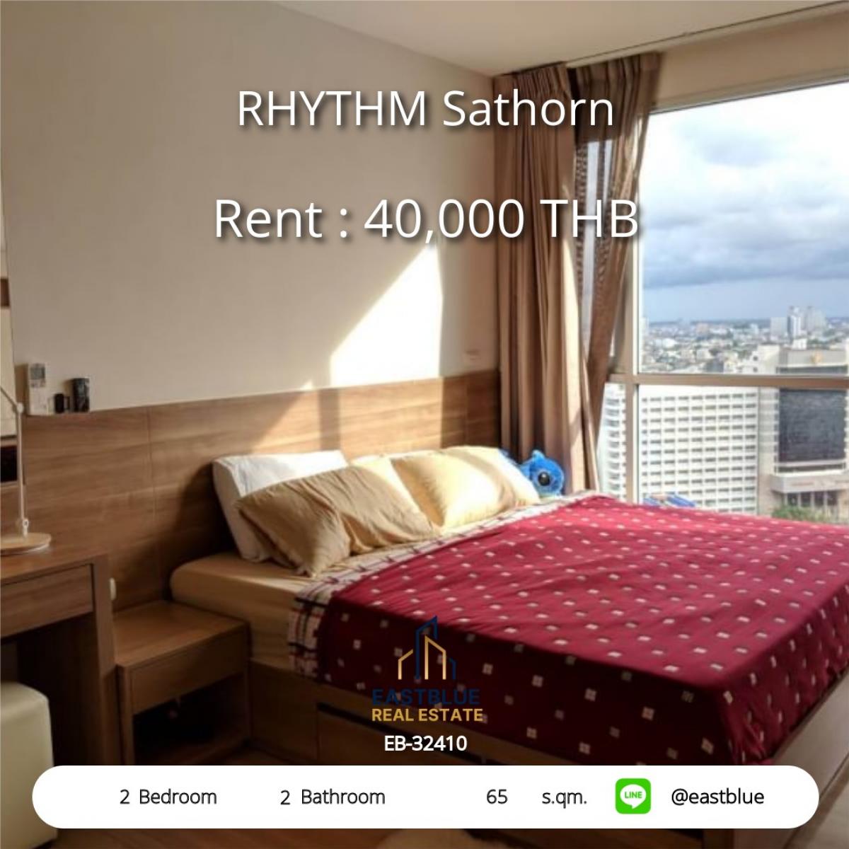 For RentCondoSathorn, Narathiwat : Luxury 2 Bed Condo at RHYTHM Sathorn – Next to BTS Saphan Taksin! 
65 sqm, Pool & Gym, Only 40,000 THB/month – Move in Today!