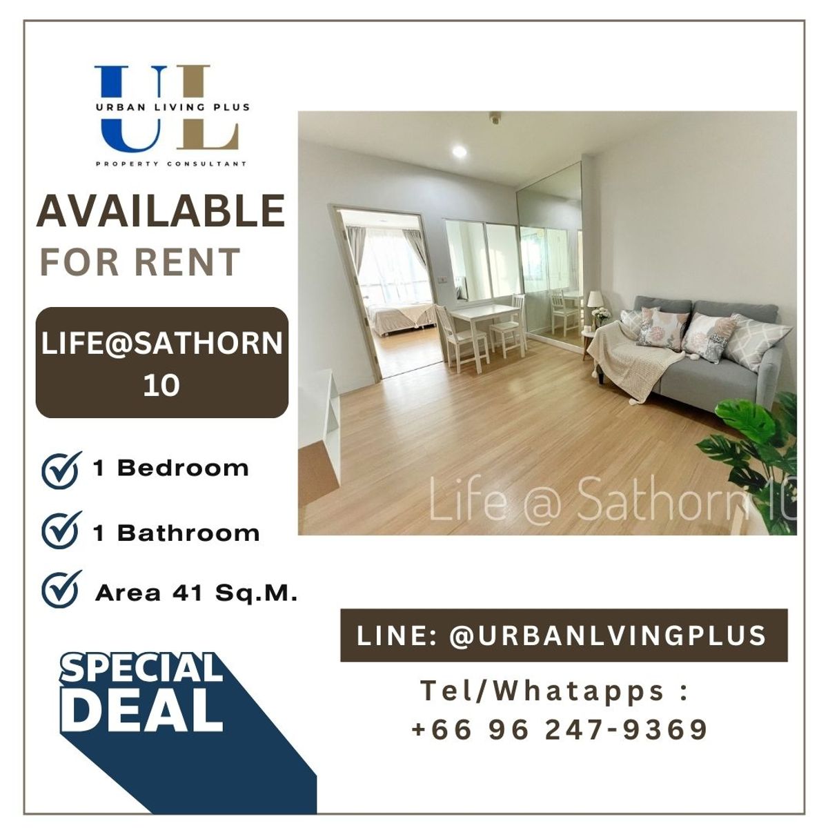 ให้เช่าคอนโดสาทร นราธิวาส : ( UL2508194 ) Tel/Line 096-2479369, ให้เช่า ไลฟ์ แอท สาทร10 , 1 ห้องนอน, 1 ห้องน้ำ, ห้องสวย , พร้อมอยู่, ราคาพิเศษ!!