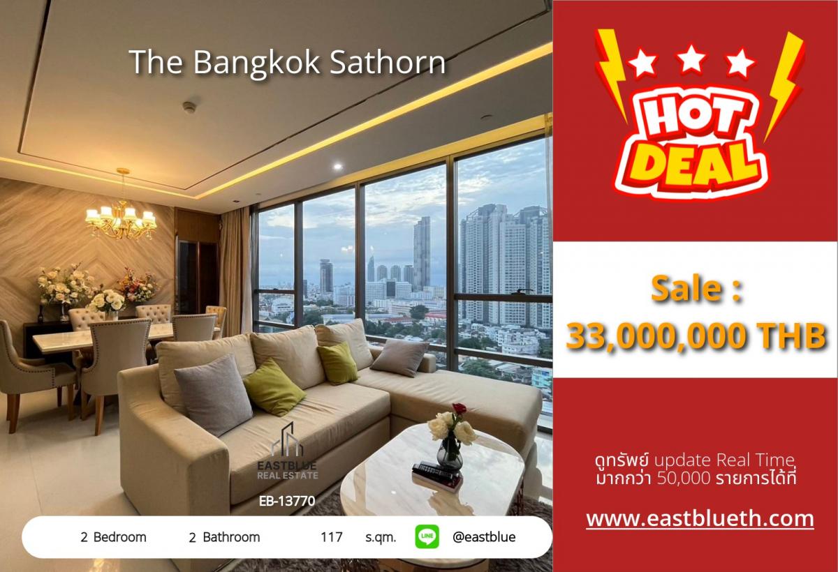 For SaleCondoSathorn, Narathiwat : 28/01/2026, Luxury 2 Bedroom Condo at The Bangkok Sathorn – Prime Location Near BTS Surasak!117 sqm Spacious Living with Top Facilities – Only 33M THB!