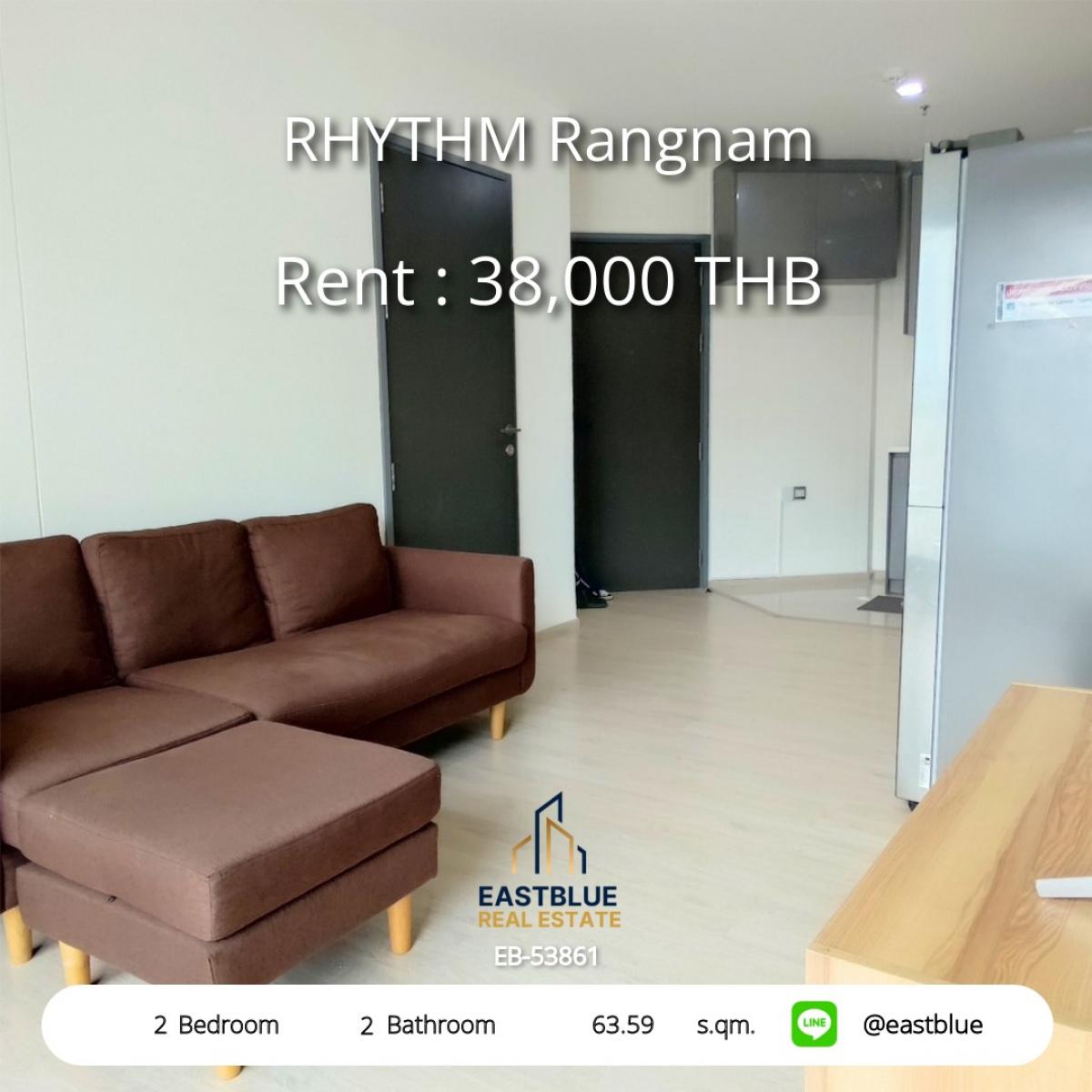 For RentCondoRatchathewi,Phayathai : For rent: RHYTHM Rangnam condo, 2 bedrooms, 2 bathrooms, near BTS Victory Monument. Includes swimming pool, fitness center, 38,000 baht/month!
