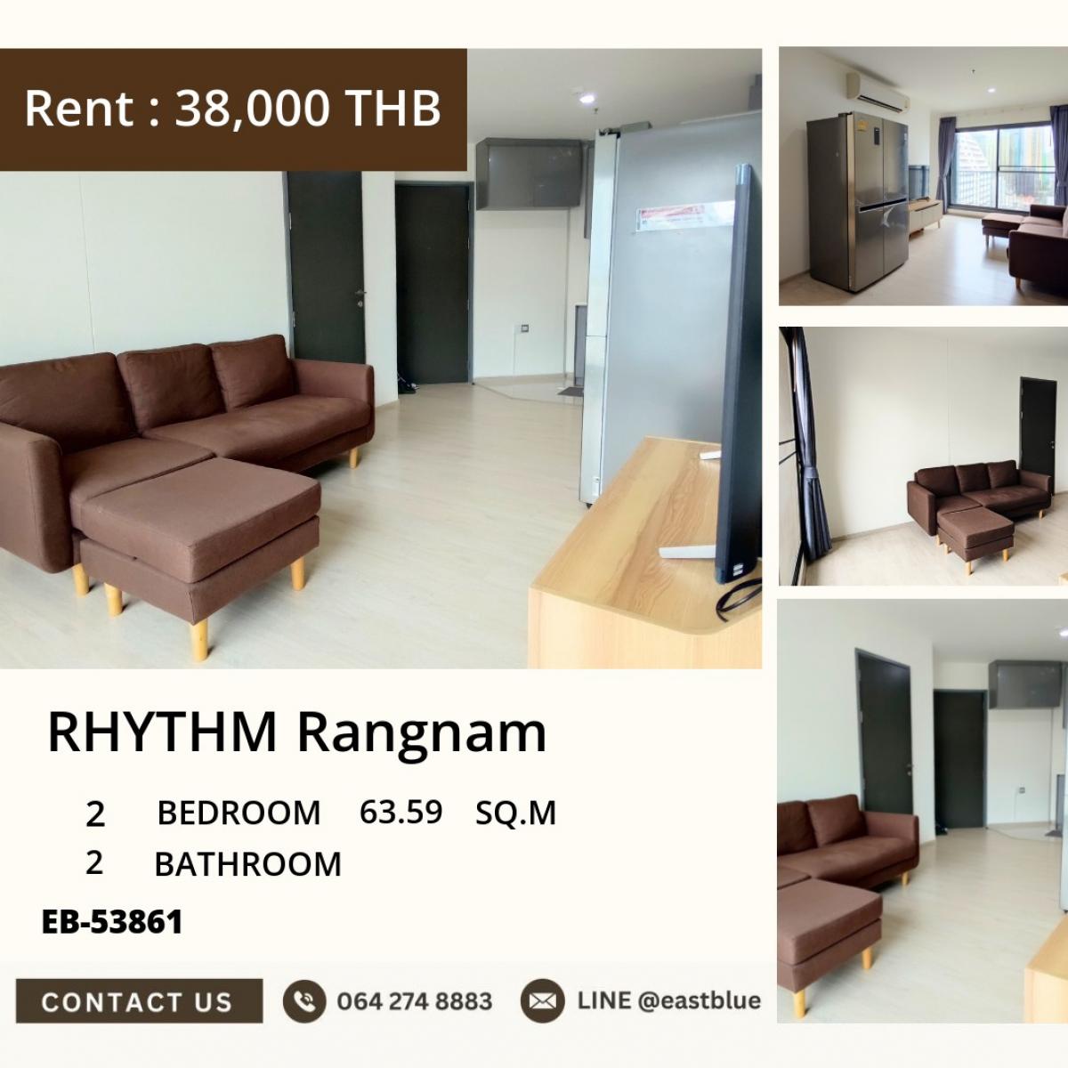 ให้เช่าคอนโดราชเทวี พญาไท : 07/03/2026, เช่าคอนโด RHYTHM Rangnam 2นอน 2น้ำ ใกล้ BTS อนุสาวรีย์ชัย 
พร้อมสระว่ายน้ำ ฟิตเนส 38,000 บาท/เดือน!