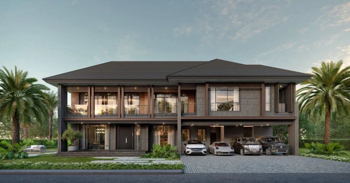 For RentHouseSamut Prakan,Samrong : 2 -storey detached house for rent, The Palm Bang Na - 2 ring, land size, starting at 122.6 square wah, 4 bedrooms near Mega Bangna Location of Raja Deva Subdistrict Project, Bang Phli District, Samut Prakan Province