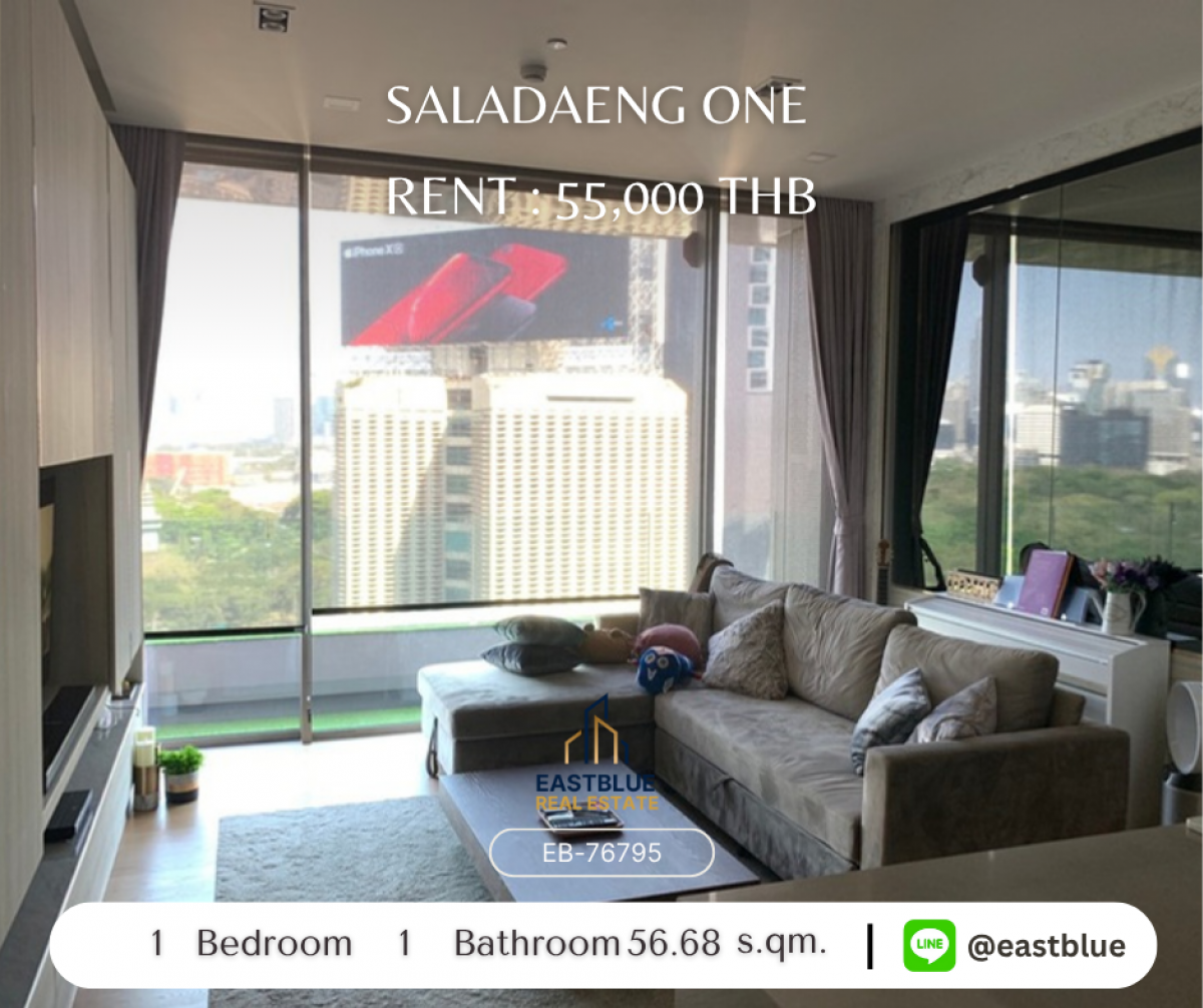 For RentCondoSilom, Saladaeng, Bangrak : ห้องสวย แต่งครบ! ติด BTS Lumpini ที่ Saladaeng One 
1 ห้องนอน 56.68 ตร.ม. ราคาเช่า 55,000 บาท/เดือน!