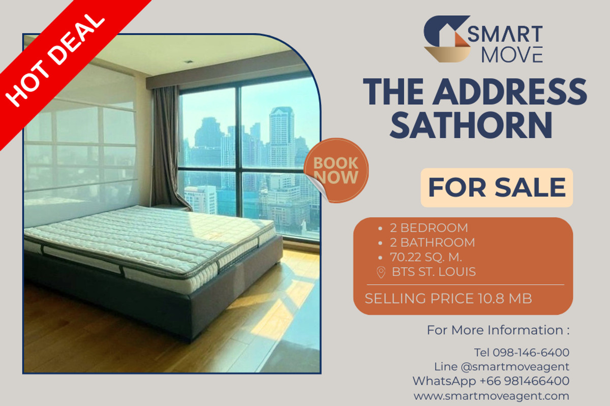 ขายคอนโดสาทร นราธิวาส : 🔥 ขายพร้อมผู้เช่า !!🔥 Code C20221201412..........The Address Sathorn, 2 ห้องนอน, 2 ห้องน้ำ, ชั้นสูง 30++, แต่งครบ, ราคาพิเศษ!!📣📣