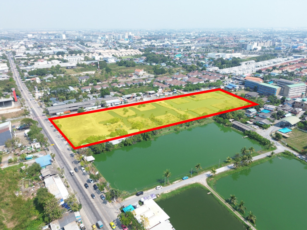 ขายที่ดินลาดกระบัง สุวรรณภูมิ : ขาย ที่ดิน ริมถนนเฉลิมพระเกียรติ ร.9 ขนาด 15 ไร่กว่า ผังสีเหลือง เหมาะทำจัดสรร KK