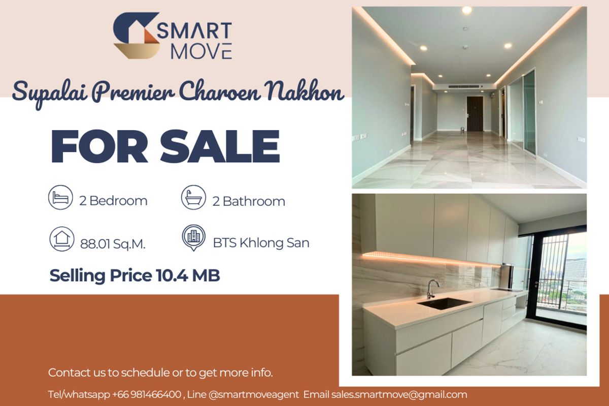 For SaleCondoWongwianyai, Charoennakor : 🔥 For Sale !!🔥 Code C20221206498..........Supalai Premier Charoen Nakhon, 2 bedroom, 2 bathroom, high floor 21++, Parlty Furnished, Special Deal!!📣📣
