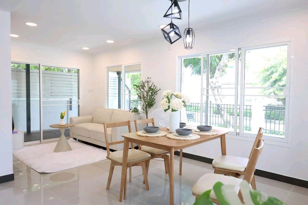 For SaleHouseNawamin, Ramindra : 2 storey detached house, Neblo home village behind the Sukhaphiban 5 corner near the Chatu Choti Expressway Sarasas Wittayai School, Nawamin Benjamarachalai School, Big C Sai Mai Makro Lotus Renovate is ready. Modern style