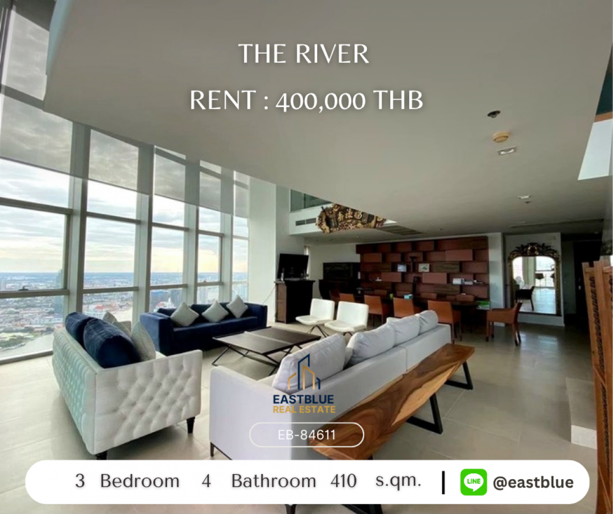 ให้เช่าคอนโดวงเวียนใหญ่ เจริญนคร : สุดยอดคอนโด The River 3 ห้องนอน วิวริมน้ำ 410 ตร.ม. 
เช่า 400,000 บาท/เดือน ใกล้ BTS กรุงธนบุรี พร้อมสิ่งอำนวยความสะดวกครบ!