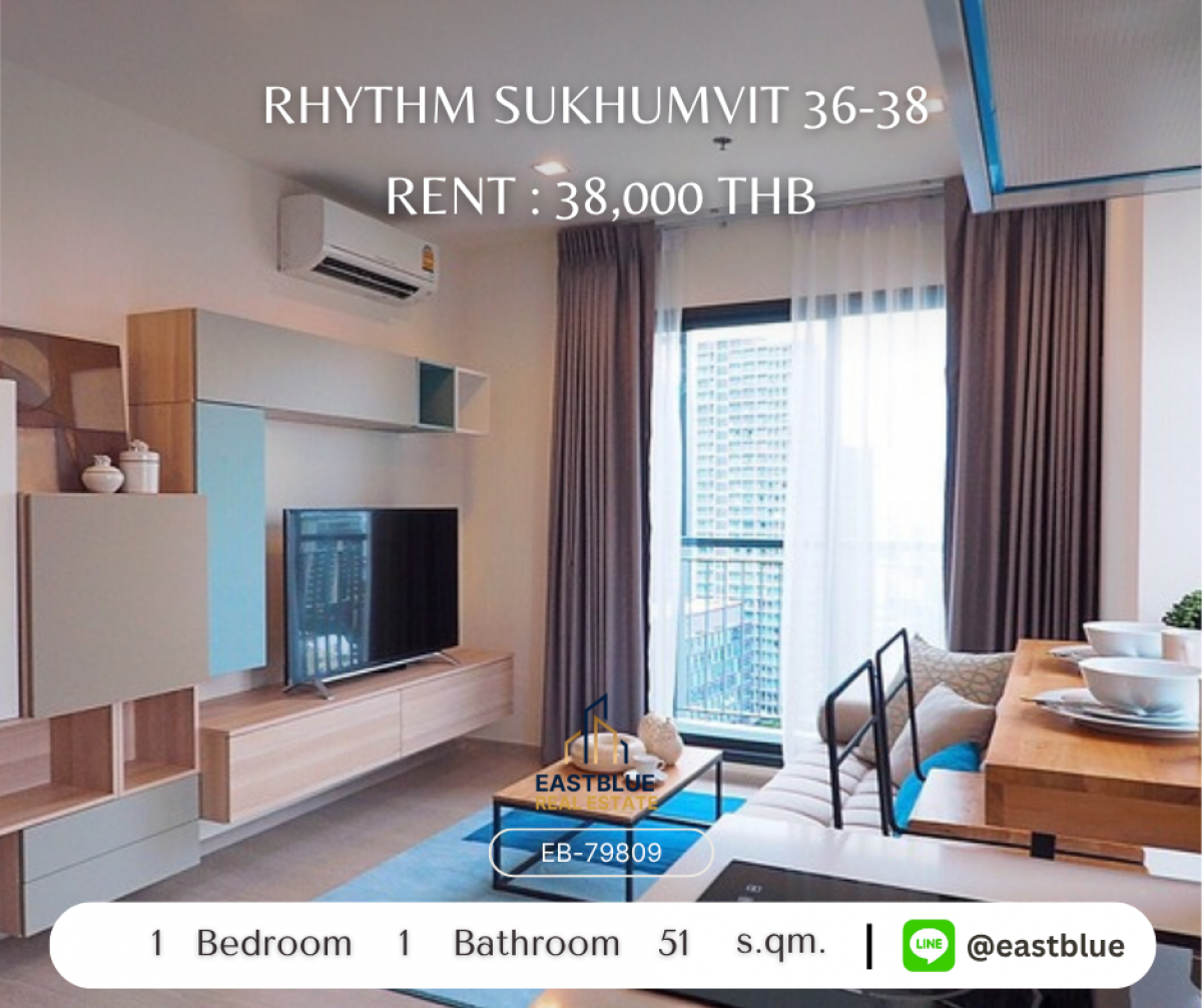 ให้เช่าคอนโดสุขุมวิท อโศก ทองหล่อ : คอนโด Rhythm สุขุมวิท 36-38 ติด BTS ทองหล่อ 
วิวสวย 1 ห้องนอน 51 ตร.ม. พร้อมสระว่ายน้ำ ราคาพิเศษ 38,000 บ./ด.!