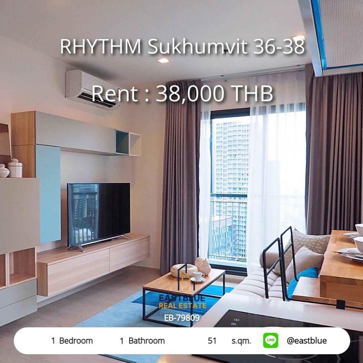 ให้เช่าคอนโดสุขุมวิท อโศก ทองหล่อ : เช่าคอนโด RHYTHM Sukhumvit 36-38 
ใกล้ BTS ทองหล่อ วิวสวย เฟอร์ครบเพียง 38,000 บาท/ด!