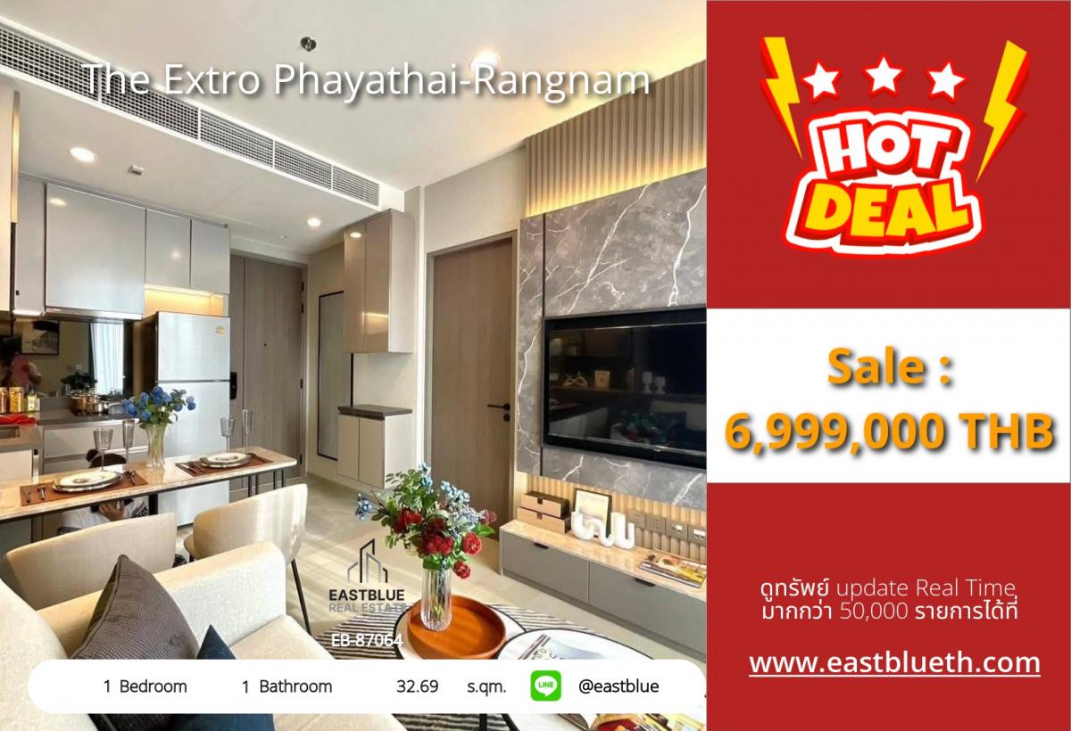 For SaleCondoRatchathewi,Phayathai : The actual price includes all expenses, great view, near BTS Victory Monument! Condo The Extro Phayathai-Rangnam, 1 bedroom, only 6.99 million baht!