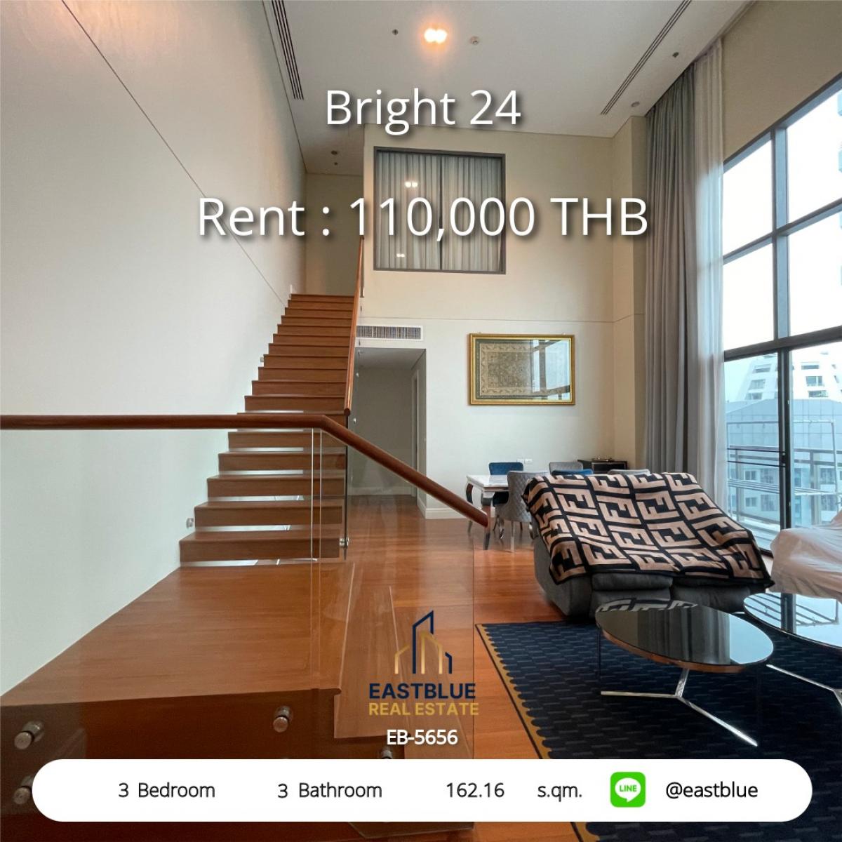 For RentCondoSukhumvit, Asoke, Thonglor : Bright 24 Condo 3 bedrooms with a central view ready to move in
Rent price only 110,000 Baht near BTS Phrom Phong!