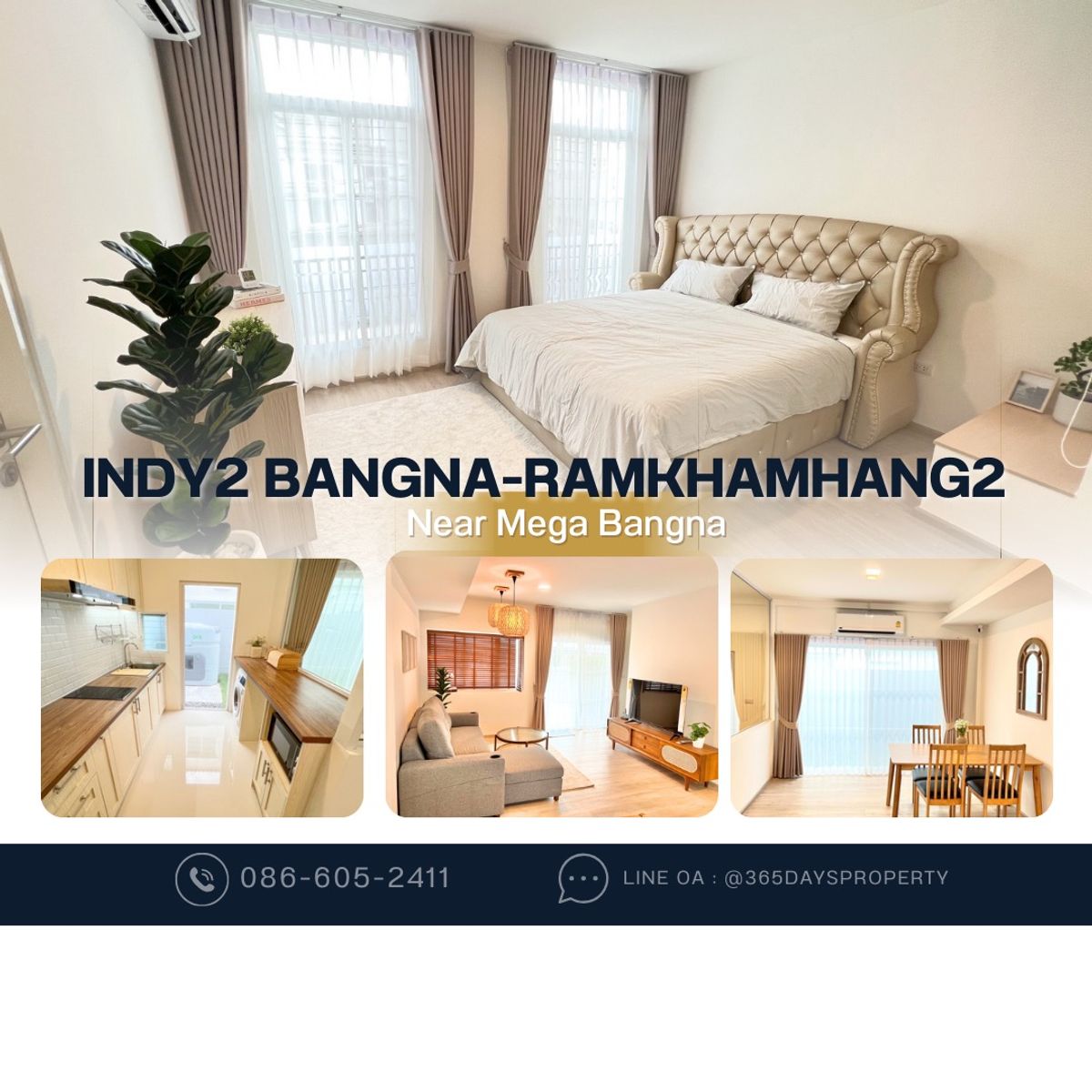 ให้เช่าทาวน์โฮมบางนา แบริ่ง ลาซาล : 💥ForRent💥3Bed • Indy2 Bangna Ramkhamhang2 🏡 Near Mega Bangna‼️  Pet Friendly 🐱🐶Ready to move in ‼️  Fully Furnished ✨