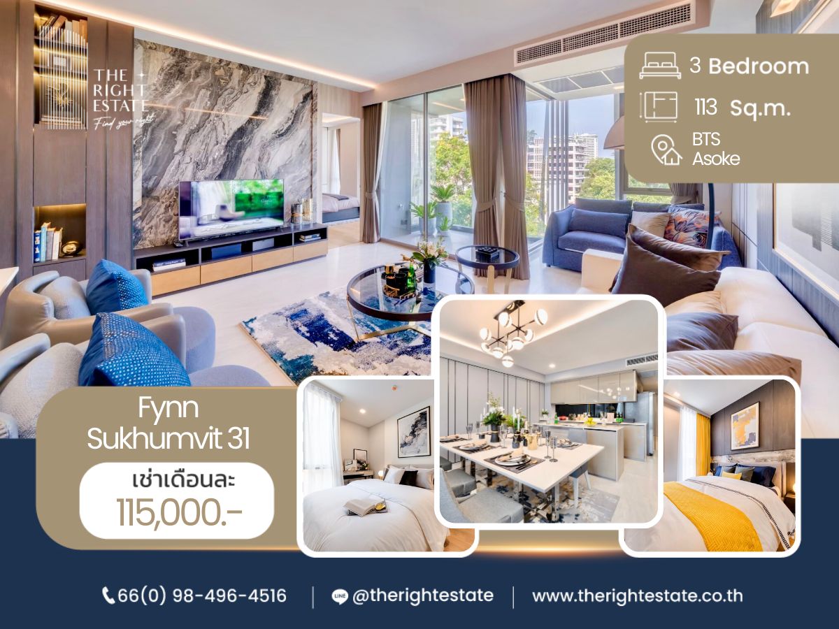 For RentCondoSukhumvit, Asoke, Thonglor : 🌿 Fynn Sukhumvit 31 🌿 Nice room!! fully furnished 🛏 3 Bed 3 Bath 113 Sq.m near BTS Asoke